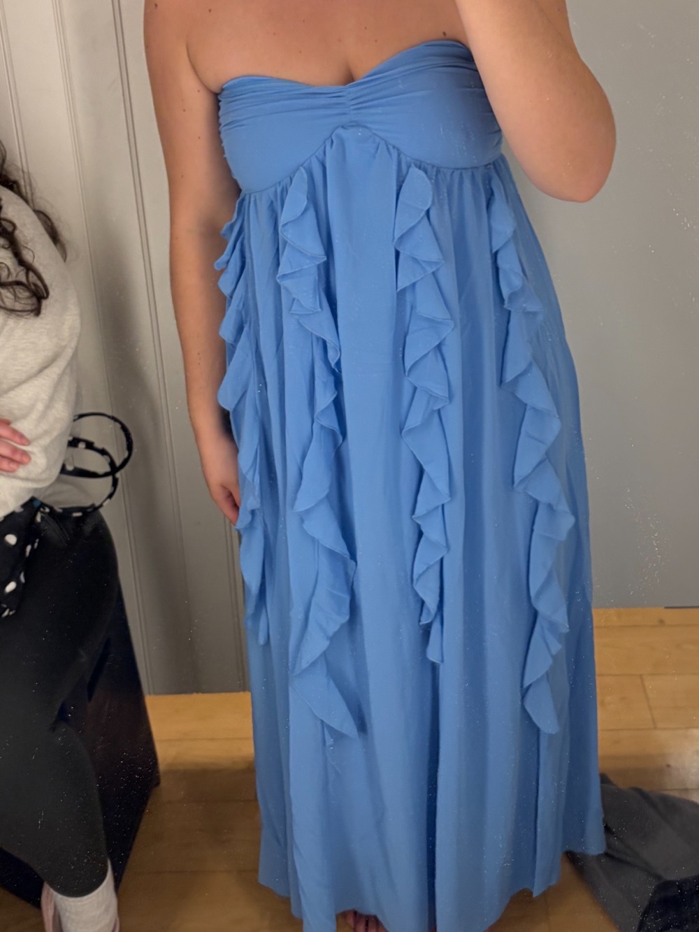 Sincerely Jules Sky Blue Ruffle Strapless Maxi Dress